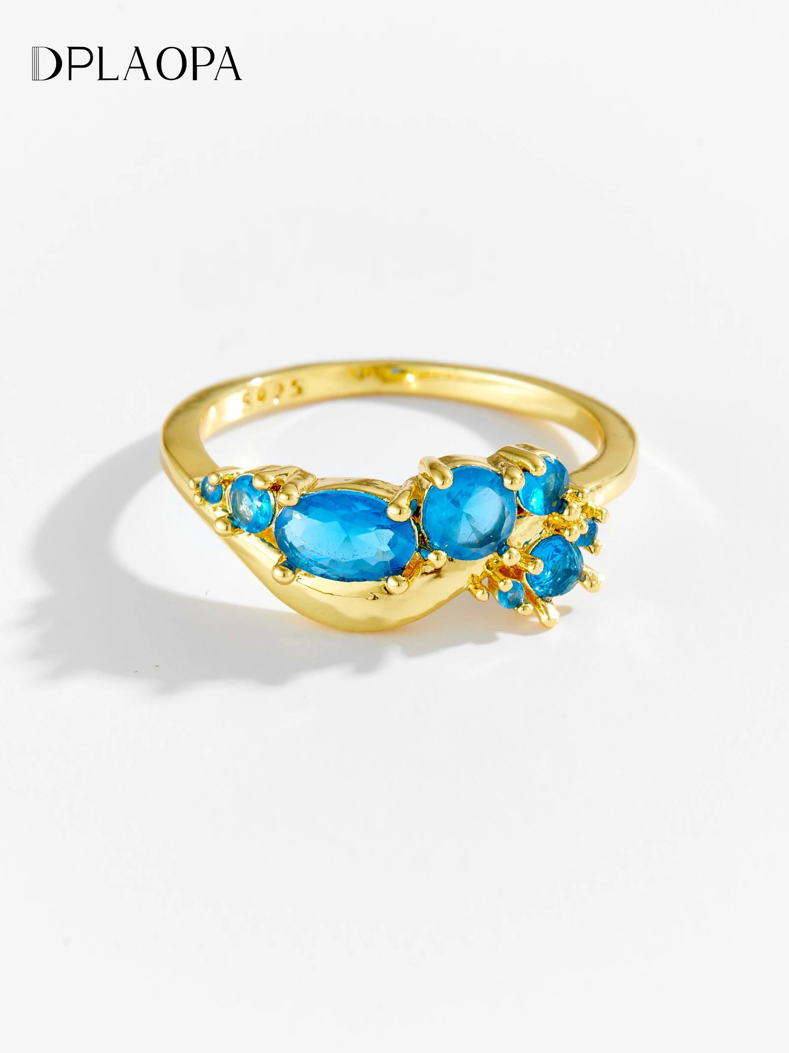 

DPLAOPA 925 Sterling Silver Oval Round CZ Blue Zircon Ring Women Luxury Fashion Fine Wedding Anniversary Gift Jewelry
