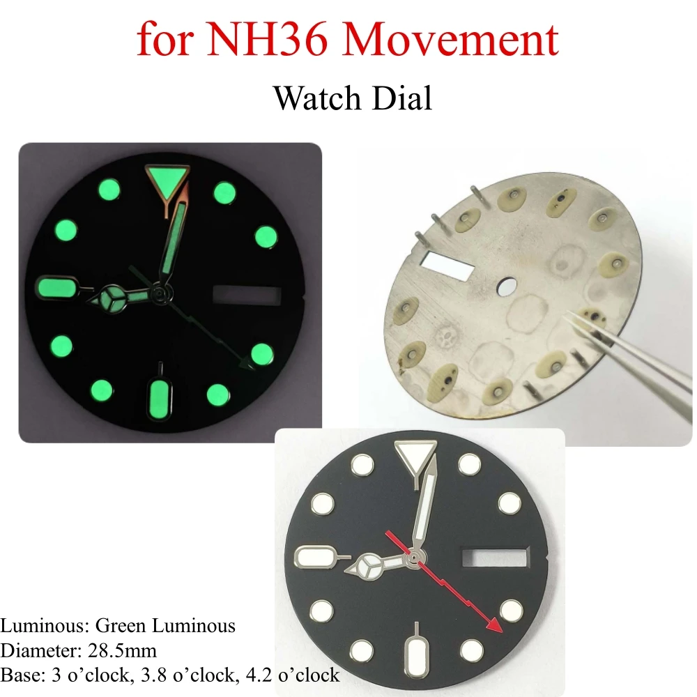 

28.5mm Watch Face for NH36 Movement Multi-Color Dual Date Watch Dial + Green Luminous Watch Accessories