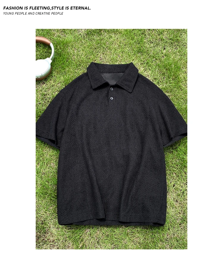 Herren Oversized Polo Kurzarm-Oberteil mit Wabenstruktur, Reverskragen für Freizeit, Pendeln und Alltag – Detail 19