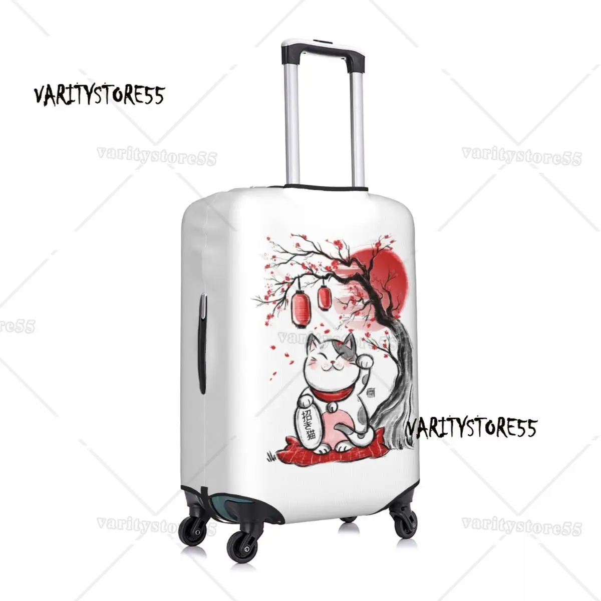 Custom Maneki Neko Sakura Flowers Luggage Cover Protector Lucky Cat Cherry Blossom Suitcase Protective Cover for 18-32 Inch