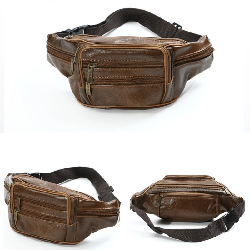 حقيبة خصر رياضية خارجية متعددة الوظائف للرجال، حقيبة تسجيل النقود من جلد البقر بلون سادة، حقيبة كروس صغيرة محمولة #5