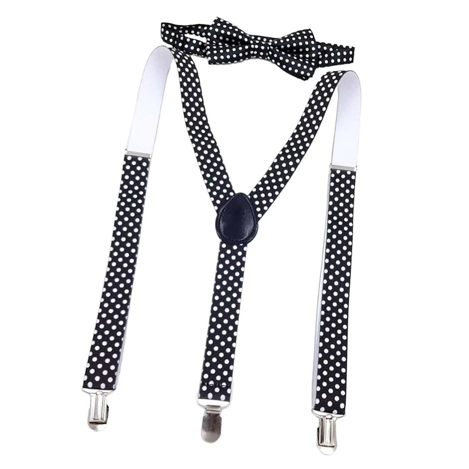 Kids Suspender Bowtie Set with Clips Elastic Straps Adjustable Braces Pants Suspender for Jeans Wedding Cosplay Trousers Party