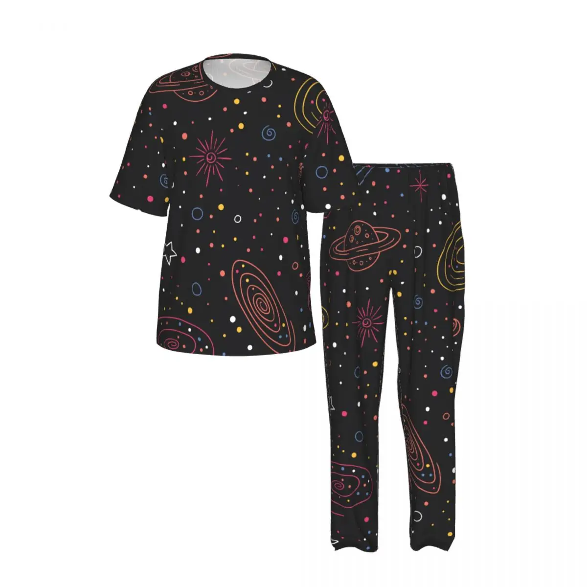Sleepwear Summer Spring Home Clothes Lovely Galaxy Background Short Sleeve Long Pant Nightwear