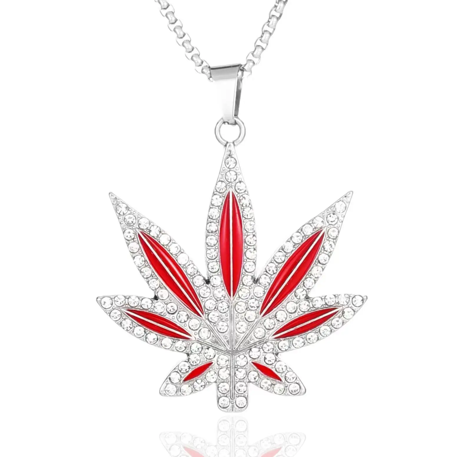 New Cubic Zirconia Alloy Pendant Necklace Men's Maple Leaf Necklace Men's Hip Hop Rock Punk Necklace Jewelry Wholesale - Image 4