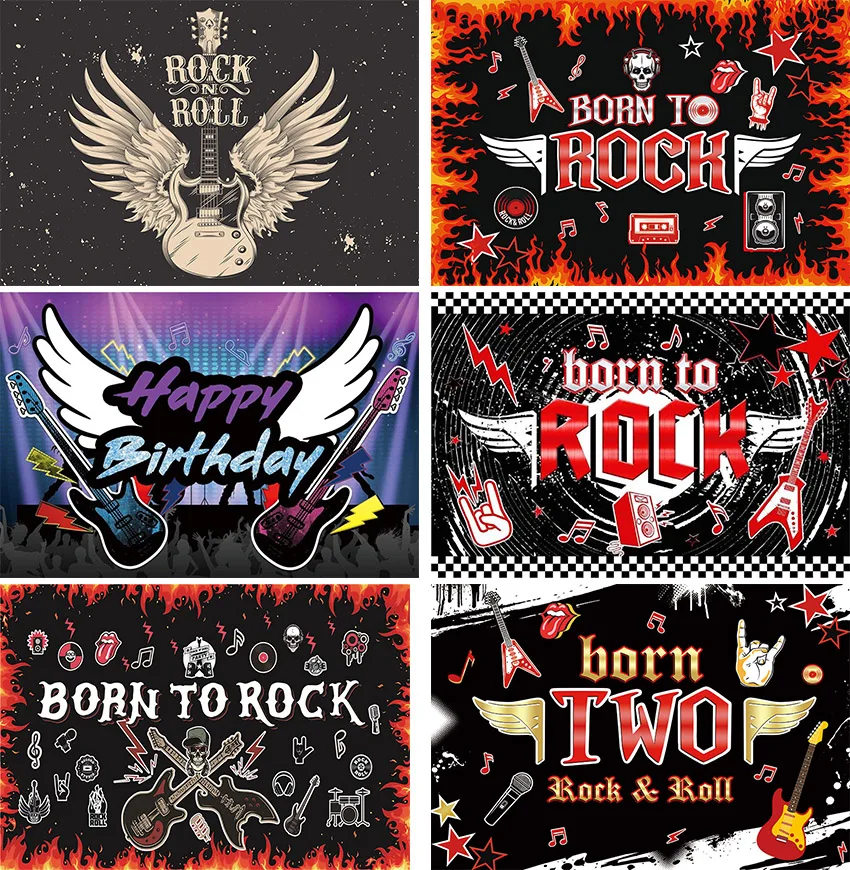 Born To Rock Photography Backdrop Rock and Roll Party Decorations Banner Star Music Theme Birthday Portrait Photobooth