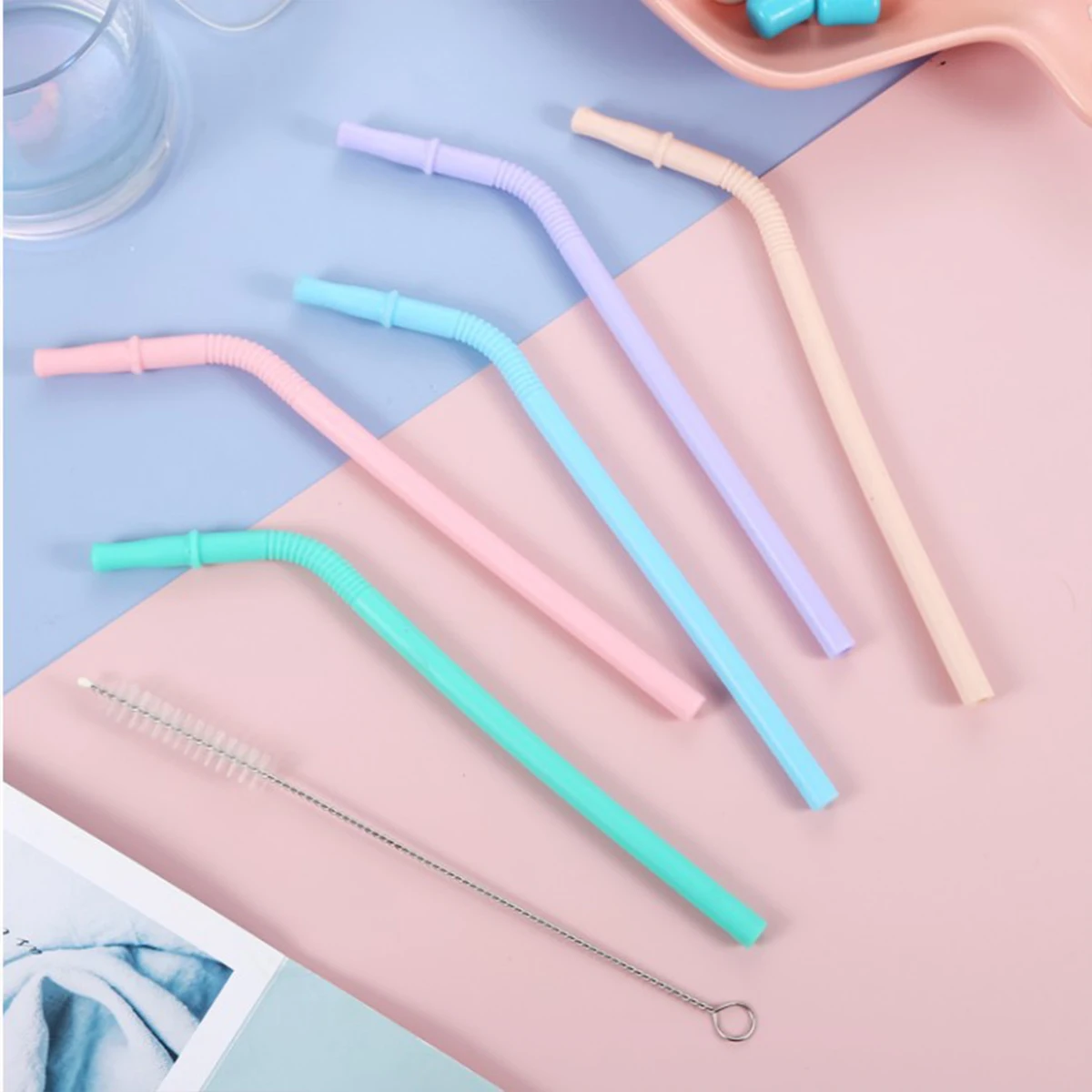 5pcs Reusable Silicone Straws For Kids With Cleaning Brush Adult Kids Cups  Straws Birthday Gifts For Kids Guests 20cm