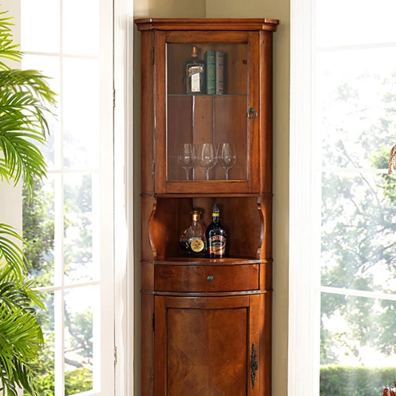 American Corner Cabinet Living Room Solid Wood High Corner Cabinet Storage Wine Cabinet Triangle Storage Standing Cabinet