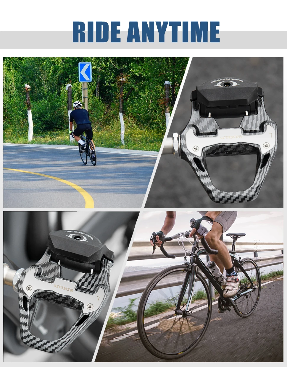 Pedales automáticos para bicicleta de carretera, pedales con clip de carbono con rodamientos sellados, funciona con peda
