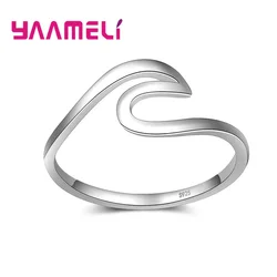 Populaire vague anneau de bande brillant Original 925 en argent Sterling créatif à la main lisse déclaration unisexe partie empilable bijoux