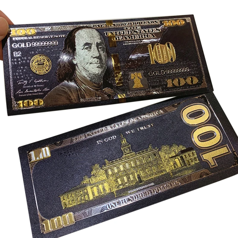 1pc Antique Black Gold Foil USD 100 Currency Commemorative Dollars Banknotes Decor