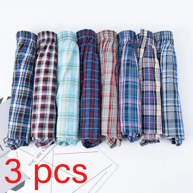 

3 PCS/Lot Men's 100% Cotton Arrow Pants Panties Casual Underwear Plaid Pajamas Loose and Comfortable At Home Boxers