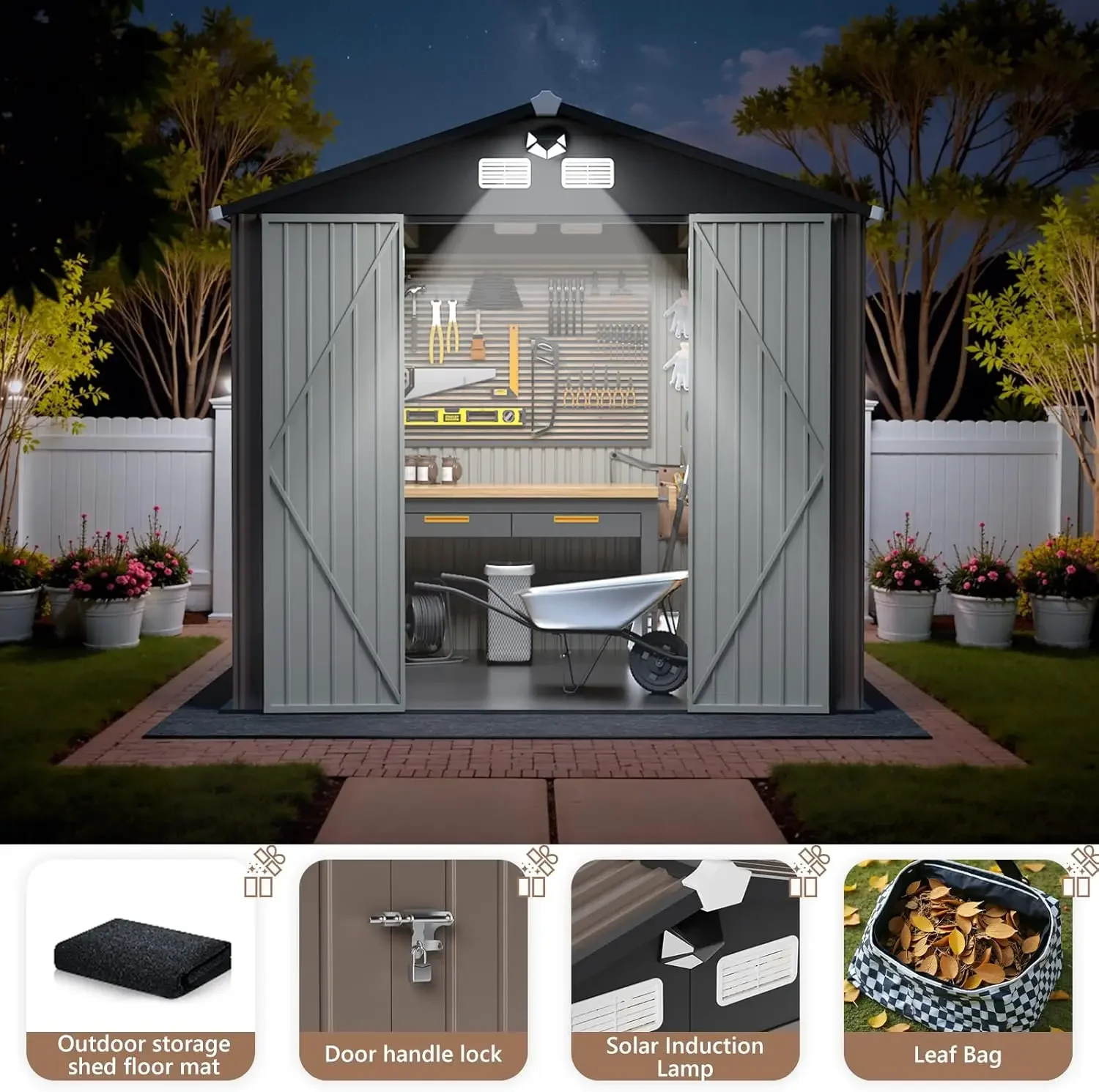 Metal Tool Sheds,Waterproof Outside Storage Shed with Lockable Doors & Air Vent,Storage Building for Backyard Garden