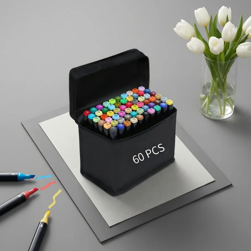 

60 Colors Dual Tip Artist Alcohol Markers Set with Carrying Case for Drawing Sketching Card Making And Illustration