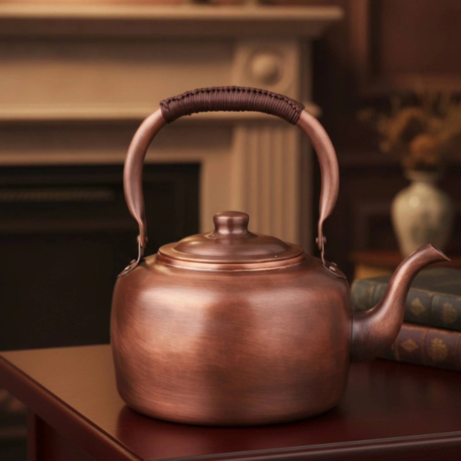 Copper Kettle Stovetop Kettle with Wrapped Handle Copper Teapot Classic Vessel Functional for Tea Lovers, Kitchen