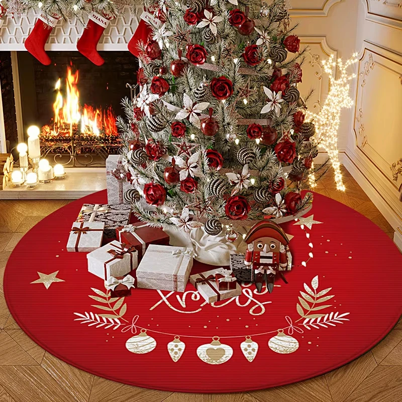 Christmas Tree Skirt Living Room Decor Round Rug Red Christmas Tree Foot Cover Carpet Festive Home Decor Sofa Table Floor Mat