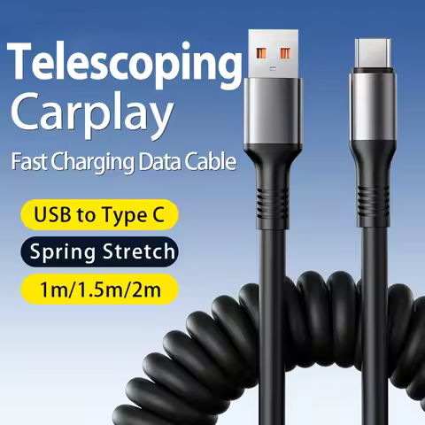 100W 6A USB/Type C to Type-C Telescopic Spring Fast Charging Data Cable Shiny Surface for Samsung Galaxy S23 S22 S21 Xiaomi 14 R