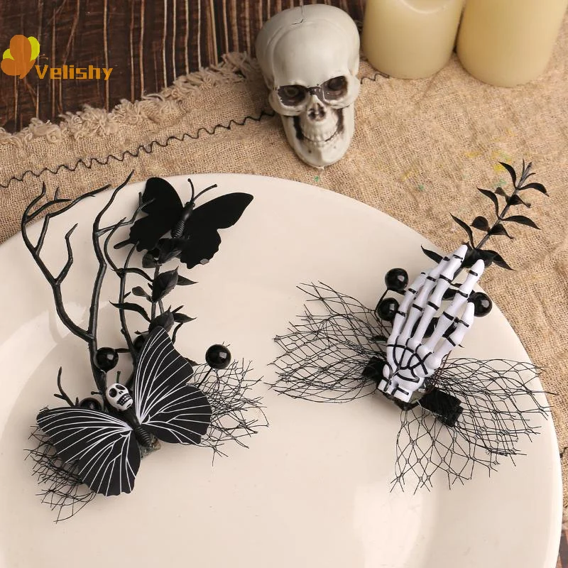 هالوين شبكة العظام مخلب دبوس الشعر شبح مهرجان فستان رقص غريب فراشة الميت فرع الجانب كليب الديكور #3