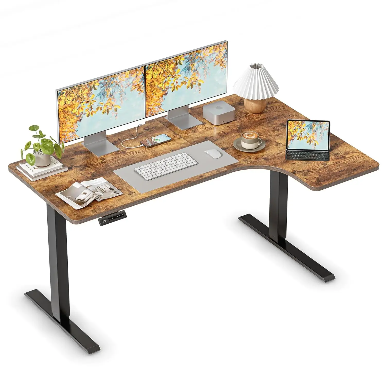 

Электрический L-образный стол-трансформер 55x32 дюйма с 4 настройками памяти, для работы сидя и стоя, для домашнего офиса, цвет рустик-коричневый, на заказ