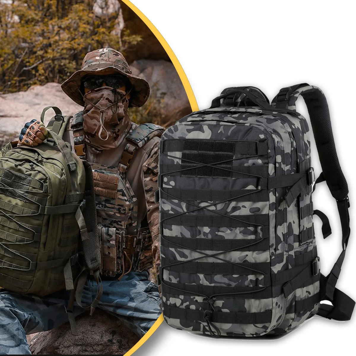 

50L Large Capacity Tactical Backpack Outdoor Hiking Waterproof Lightweight Camping Backpack for Mountaineering Fishing Hunting