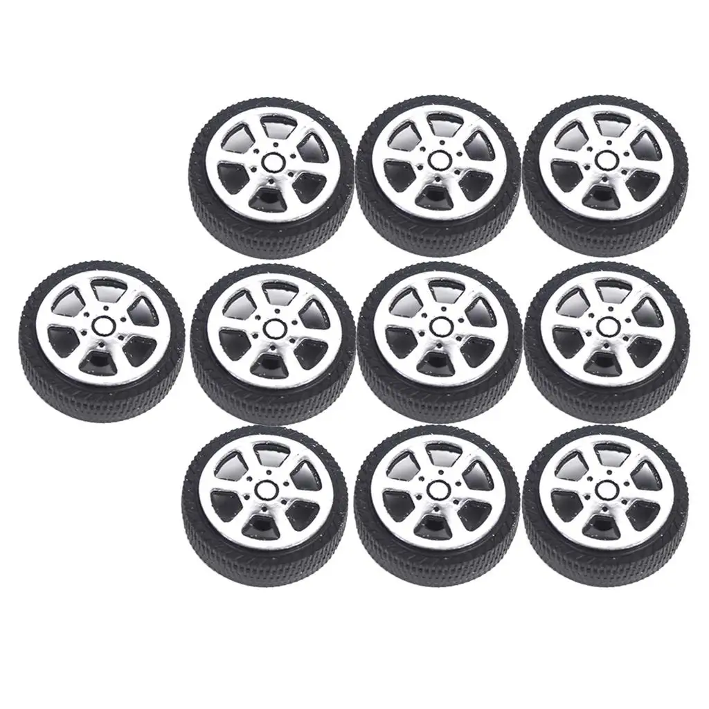 30mm 5-Spoke Plastic Wheel Rims with Soft Rubber Tires for RC Car, Pack of 10