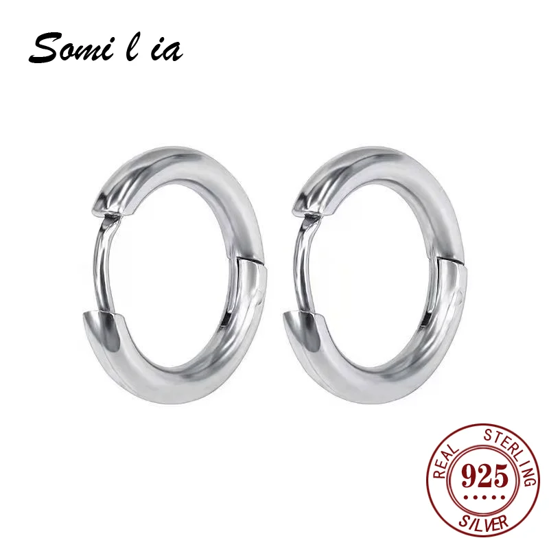 SOMILIA-S925 Sterling Silver Earrings for Men and Women, Simple Hip Hop Punk Style, Sparkling Round Earr, Party Jew, Fashion