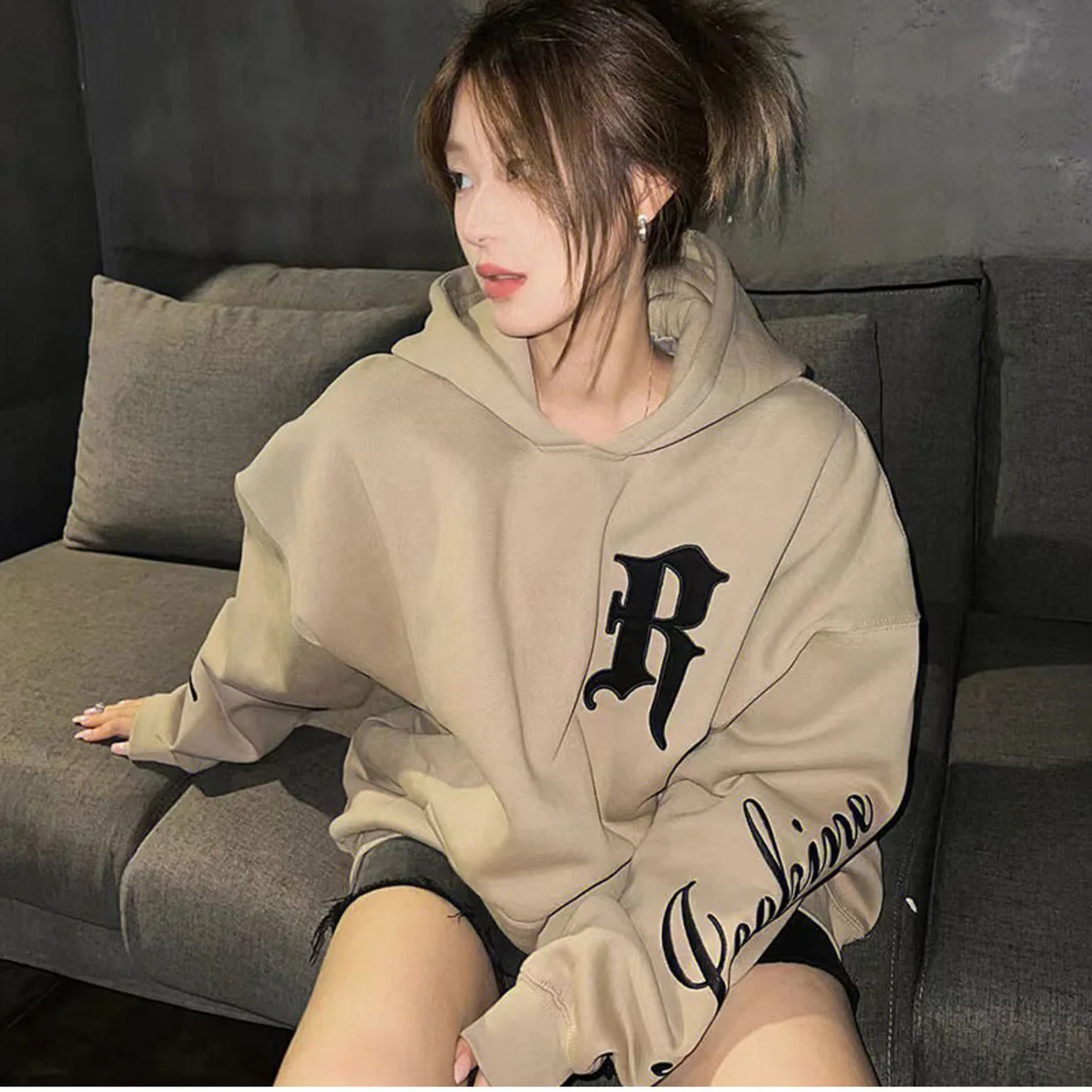 Letter Printing Hooded Hoodies Text Sport Women's Sweatshirt Graphic Brown Woman Clothing Top E Warm New In Offer Stylish