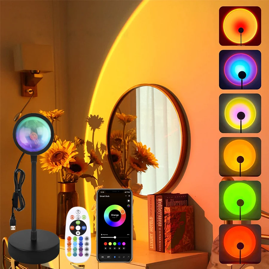 Smart Sunset Lamp Tuya LED Night Ligh USB RGB Room Atmosphere Decor Light Smart Life APP Remote Control Bedroom Background Decor