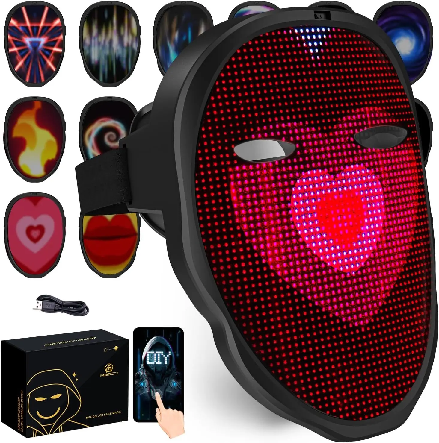 

Bluetooth Programmable LED Face Mask for Halloween Parties, Masquerade Events for Adults and Kids