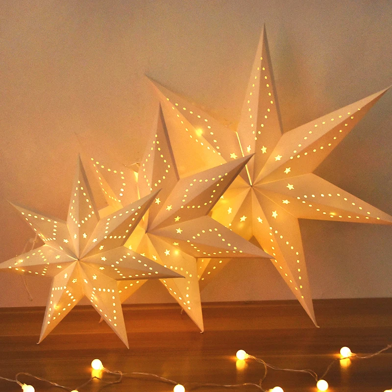 30-60cm Large Hollow Out Star Hanging Pendant with Light Christmas Ramadan Decor Home Garden DIY Paper Lantern Festive Gift