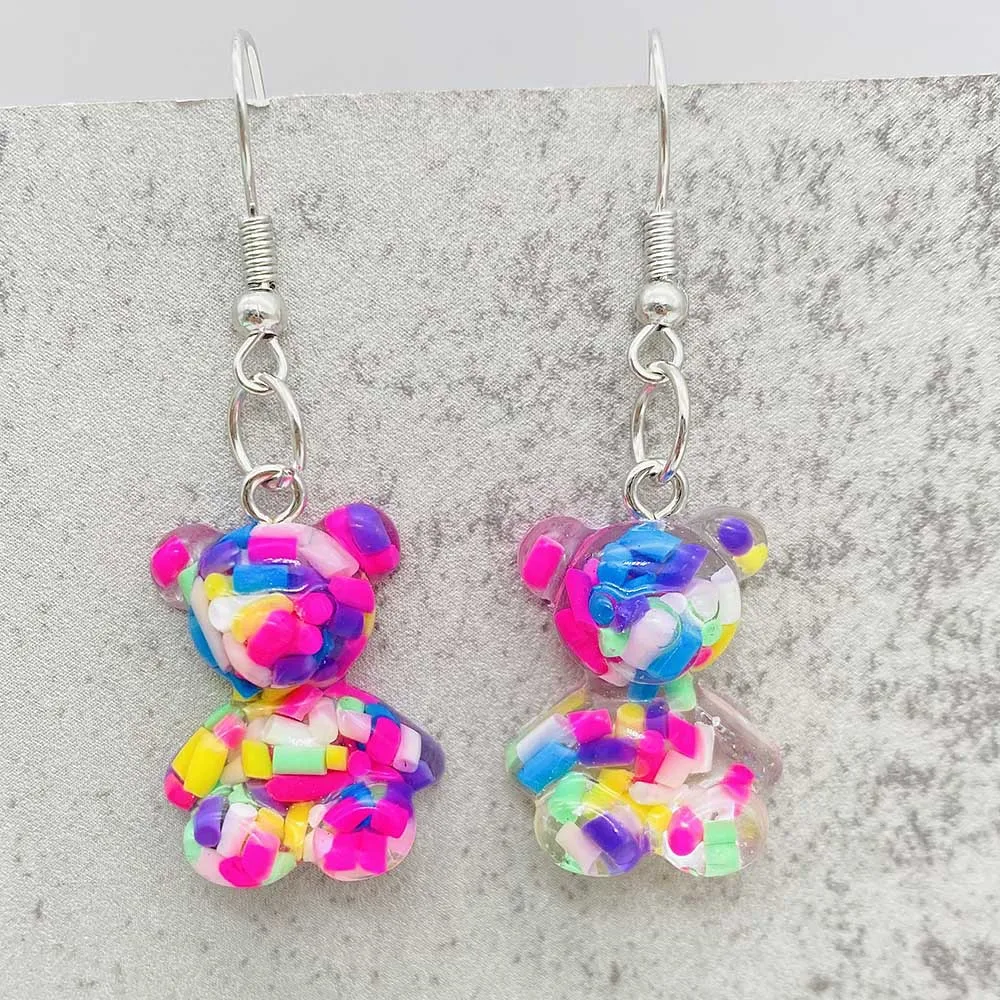 New Color Candy Acrylic Bear Earrings Cute Personalized 3D Bear Earring for Girl Gifts Valentine's Day Jewelry