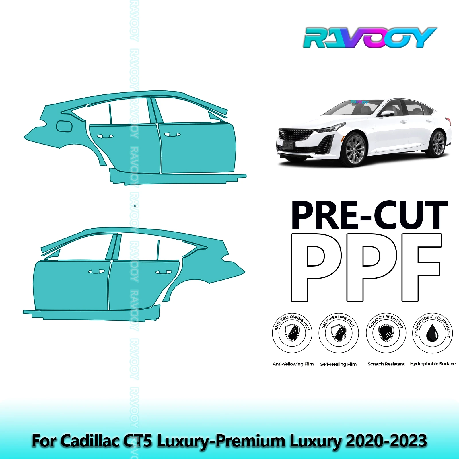 

For Cadillac CT5 Luxury-Premium Luxury 2020-2023 8.5mil Pre-Cut PPF Door & A/B Pillar Kit TPU Paint Protection Film Set