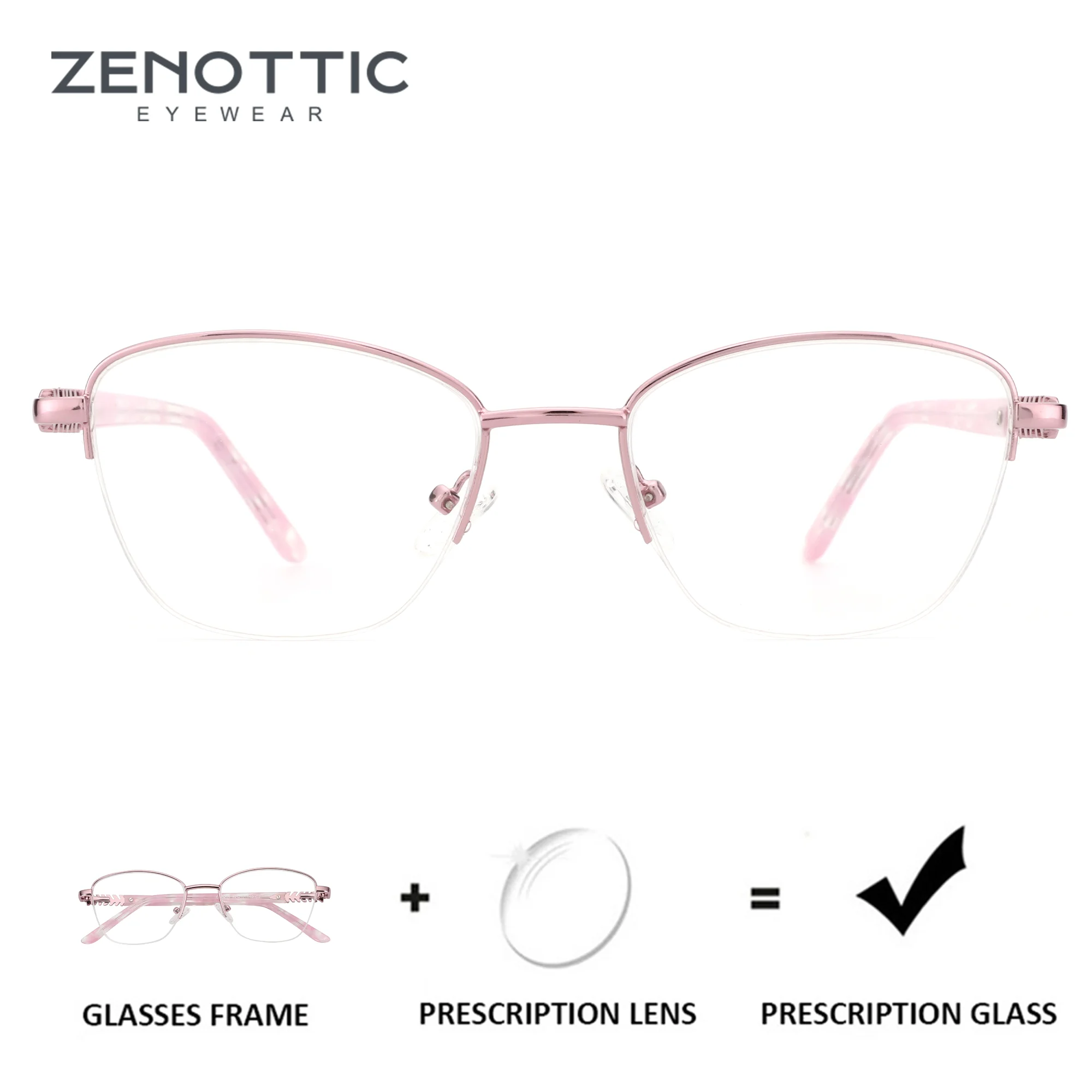 

ZENOTTIC (S Size) Metal Half Frame Prescription Eyeglasses For Women Butterfly Optical Glasses With Recipe Photochromic