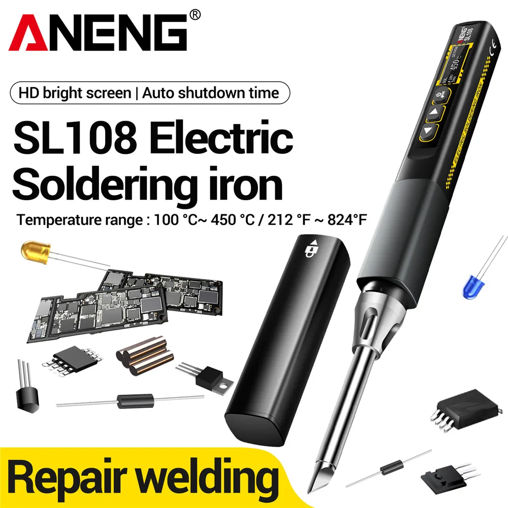 

Электрический паяльник ANENG SL108 96 Вт с цифровой регулировкой температуры, портативный инструмент для ремонта и пайки (PD/QC)