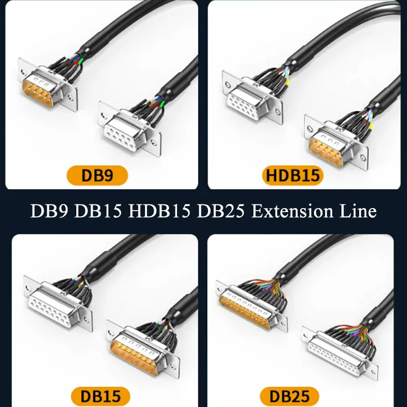 HDB15 DB9 DB15 DB25 Socket Extension Line RS232 Serial Port Cable 9 15 25 Pin Shielded Wire Harness Sleeve Heat Shrink Tubing