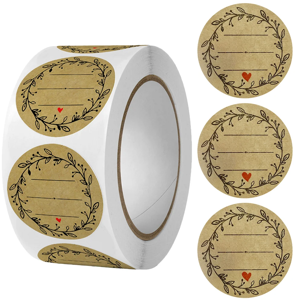 500 Pcs Cookie Decorating Stickers Seal Round Gift Label Olive Branches Pattern Khaki Baking