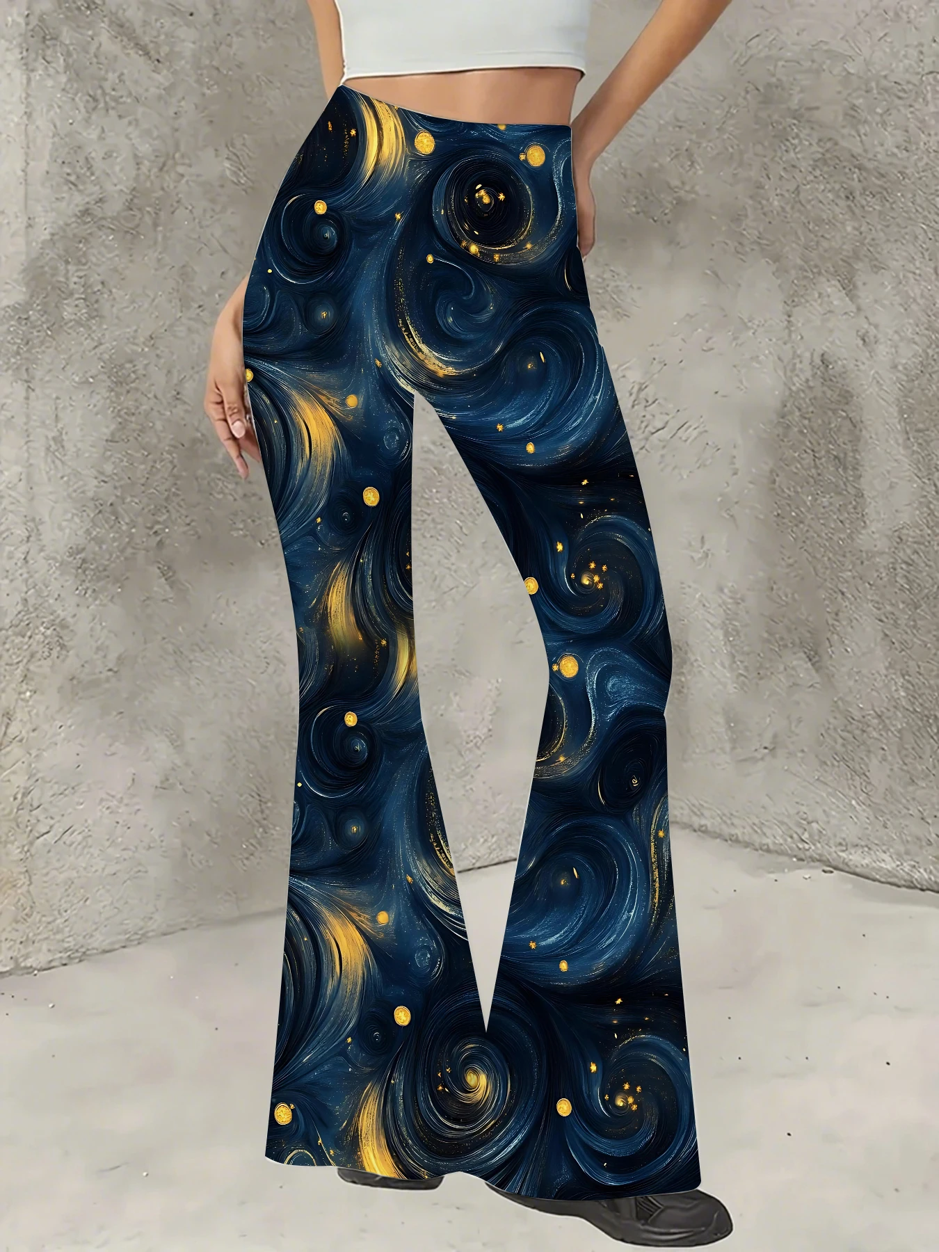

Women's Floral Print Flare Pants Elegant Stretchy Bell Bottom Trousers Summer
