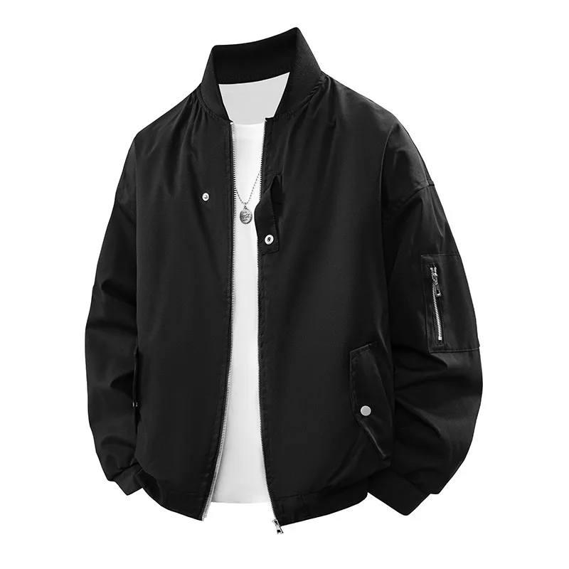 Autumn and Winter Stand-up Collar Solid Color High Street Retro Jacket Zipper Button Long-sleeved Turtleneck Coat Top