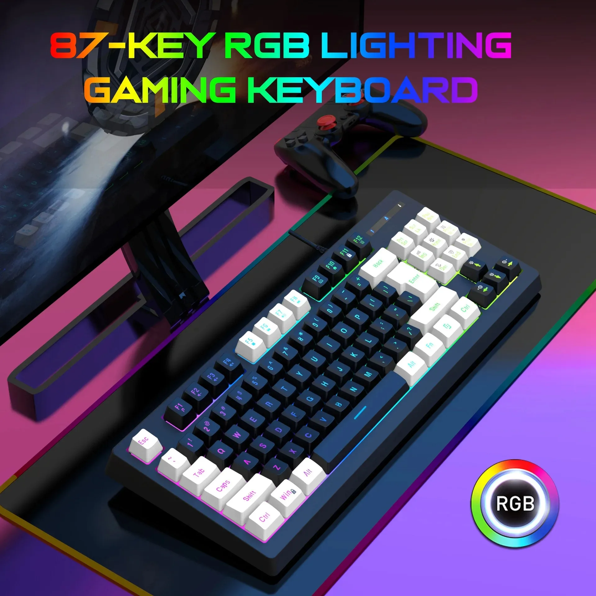 Mini Keybaord 87% Form Factor 87Keys Gaming Keybaord Wired Full Key Hot-Swappable RGB Backlit Gaming Keyboard