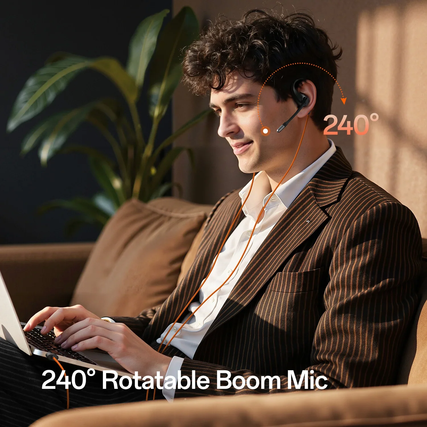 Oneodio OpenRock Lin 10 Wired Earphones Open Ear Headphones With AI ENC Mic USB/Type C Air Conduction Office PC Headset For Zoom