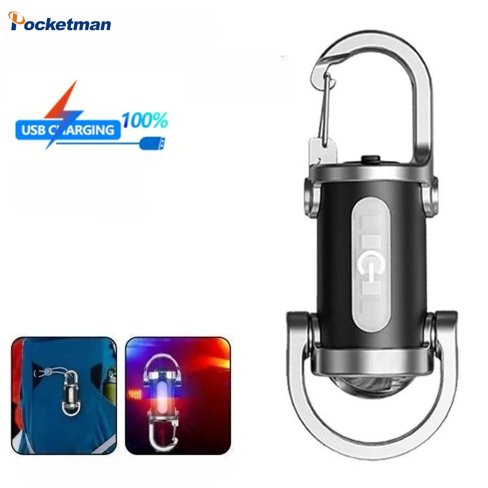 

Mini LED Flashlight USB Rechargeable Torch COB Keychain Lamp Portable Handlights Outdoor Camping Lantern with Red&blue Light