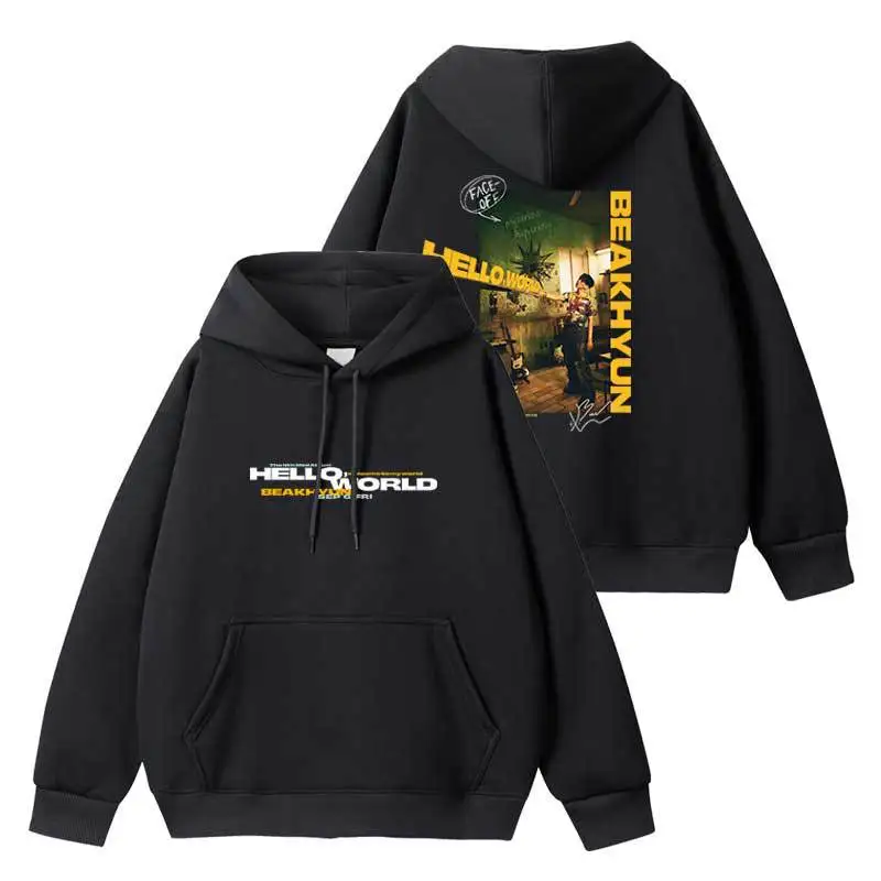 KPOP BaekHyun 4th Mini Album HelloWorld Cotton Hoodie Fashion Letter Printed Hooded Sweatshirt Song Server Fans Collection