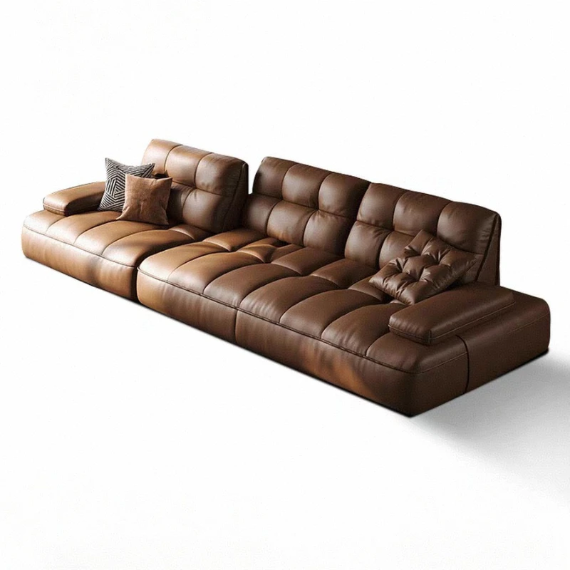 

Sofa large sitting deep straight row leather antique sofa Italian villa adjustable backrest sofa