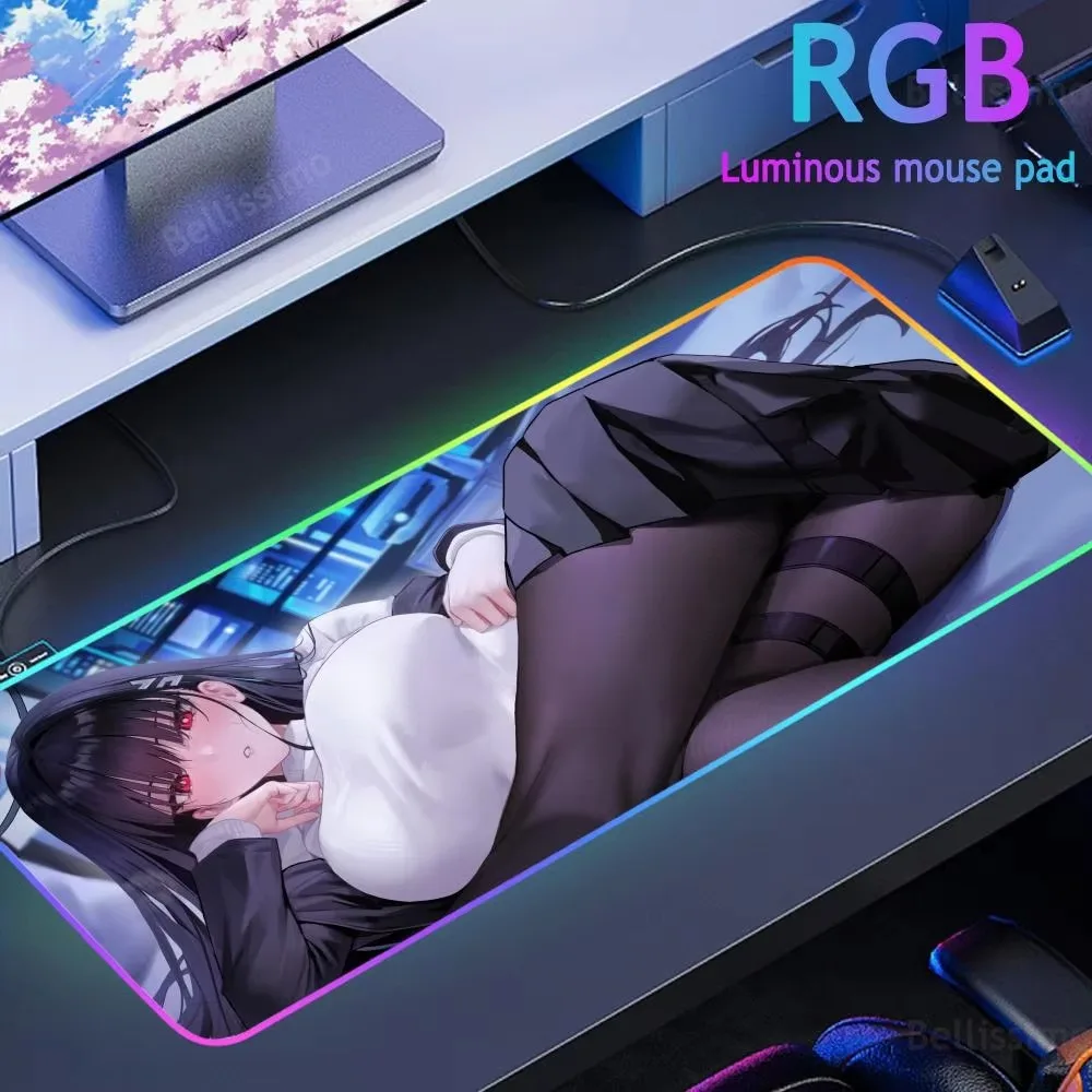 Game Character Tsukatsuki Rio Mouse Pad Ergonómico Pad Laptop Csuion Blue Archive RGB Led Desk Mat High-end E-sport Keyboard Pad