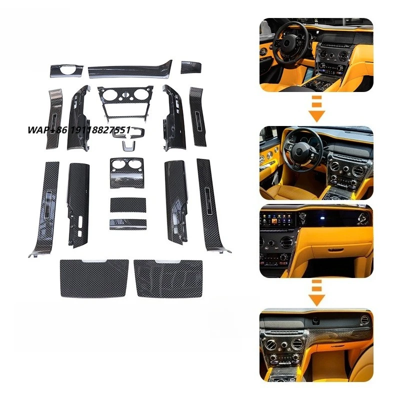 For  Cullinan Car Interior Dry Carbon Fiber BB Style 5 Seat Door Sills Center Console Cover Dashboard Car Accessories
