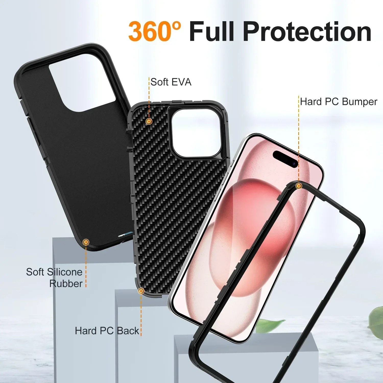 Case For iPhone 17 Pro Max 16 15 Pro Max iphone 16 Pro Max Heavy Duty Shock Absorption  Full Body Protective Silicone Rubber Cas