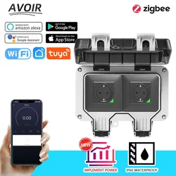 Avoir Tuya Zigbee Outdoor Waterproof Socket IP66 Wifi Smart Electrical Outlets EU Sockets With Timer Weatherproof Home Appliance