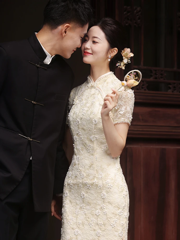 

Платье цвета шампань с коротким рукавом и завышенной талией для женщин, для свадебного приема и вечеринок