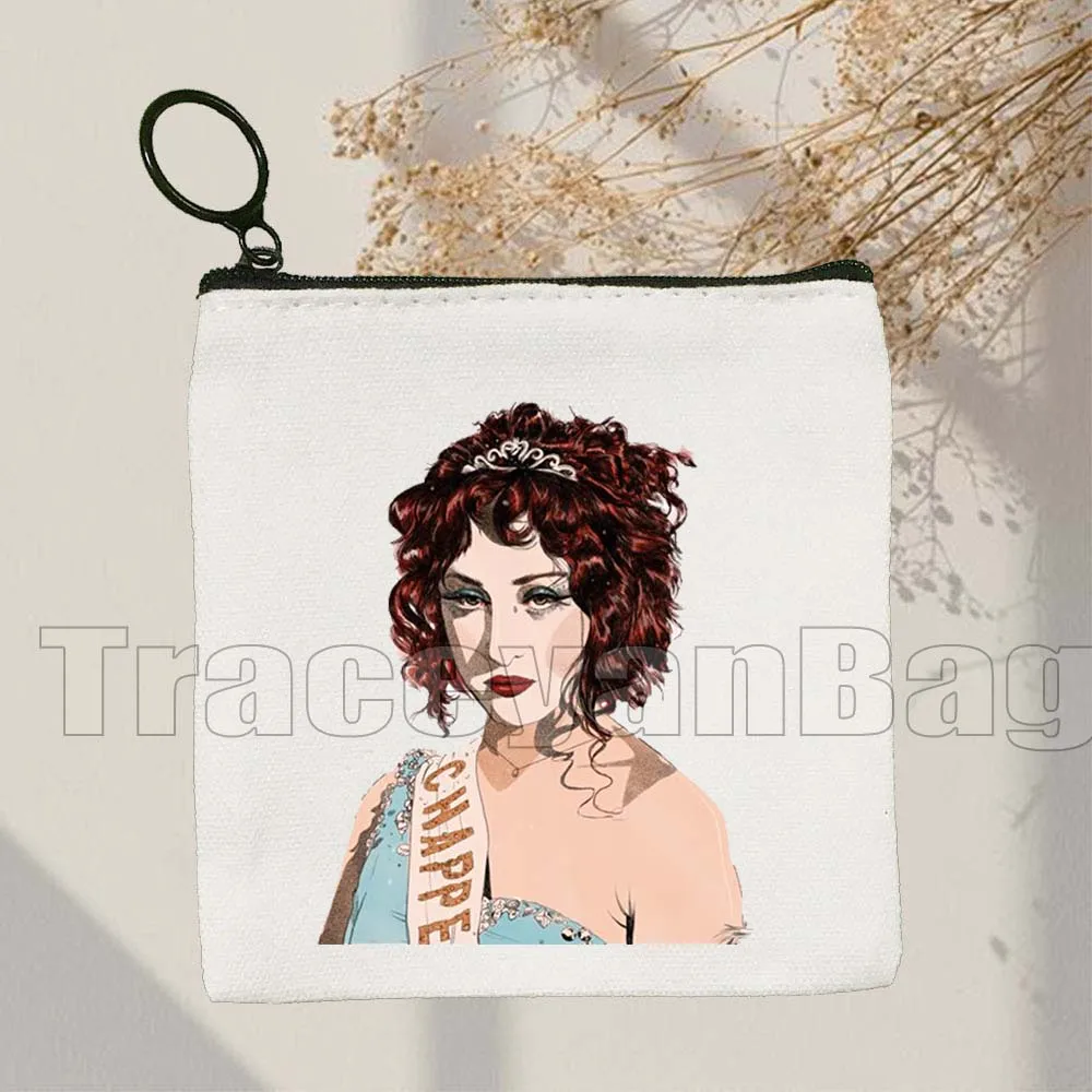 Rosa Pony Herz Chappell Roan Angel Porträt Viel Glück Fan Süße Geschenke Canvas Geldbörse Kleine quadratische Schlüsselkartentasche Brieftasche Beutel