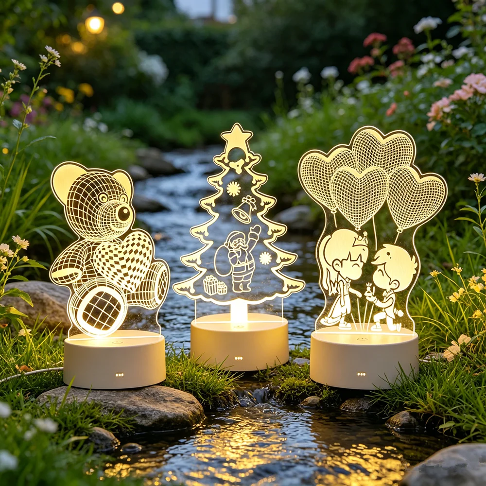 3D Acrylic Bear Lamp USB LED Night Light for Bedroom Home Christmas Xmas Decorations Birthday Wedding Gifts Creative Bear Design