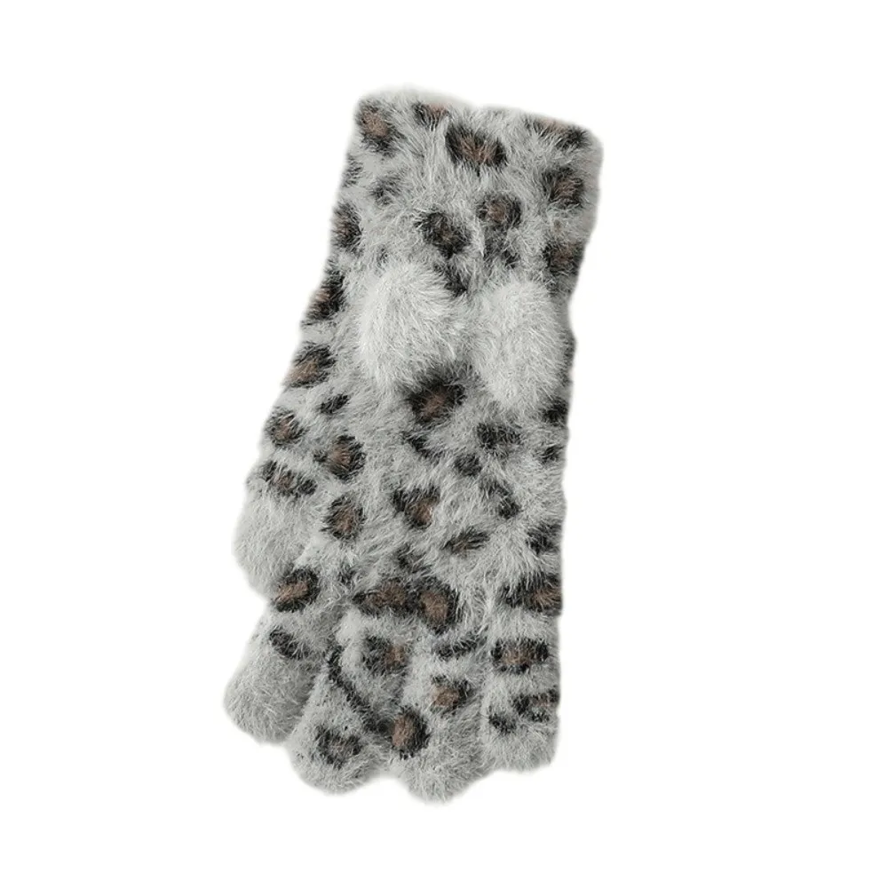 أزياء المنك المخملية خمسة أصابع قفازات ليوبارد طباعة قفازات مقاومة للبرودة الدفء الشتاء القفازات النساء #3